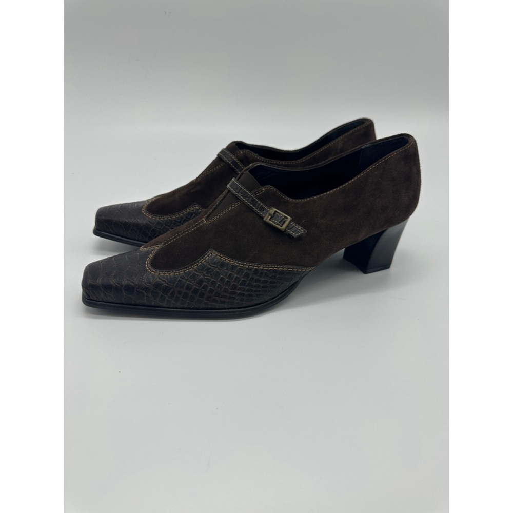 Dorndorf Y2K Brown Suede Croc Monk Strap Square Toe Heels 7.5 - Picture 8 of 9